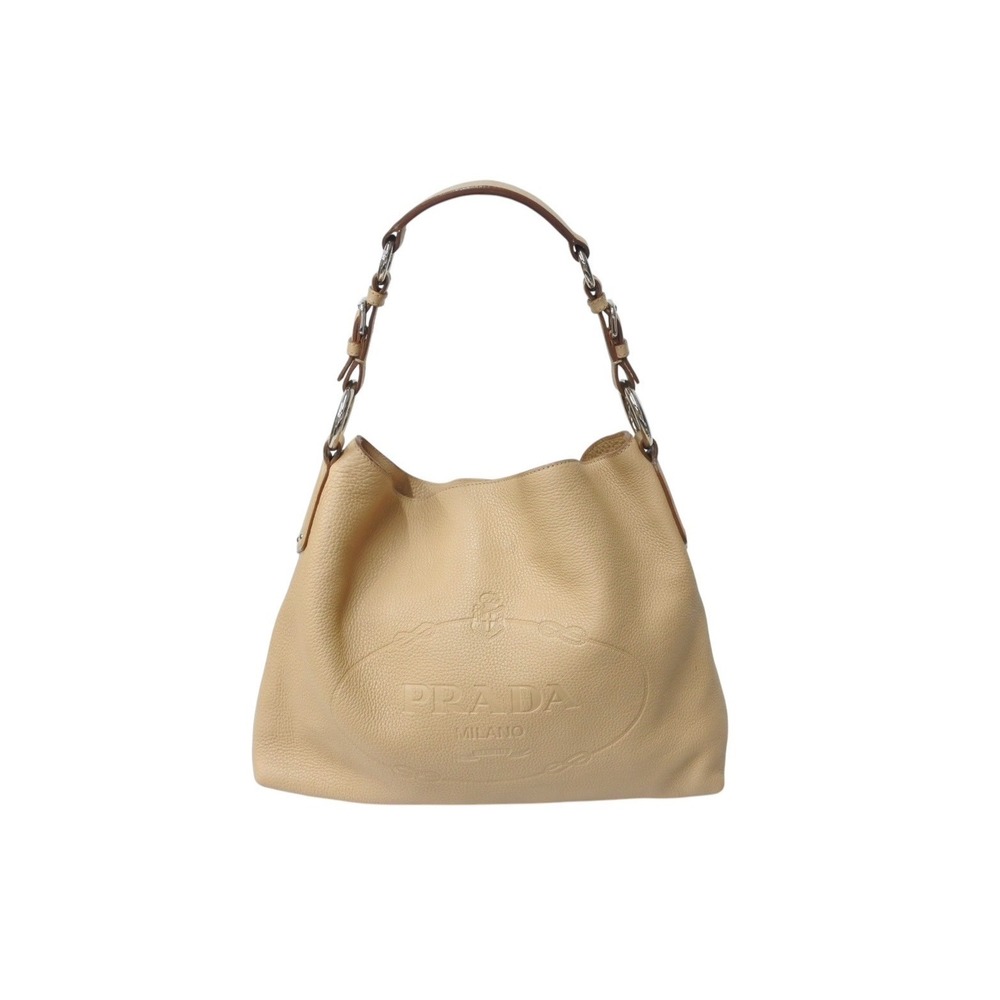PRADA Handbag Tote Bag Shoulder BE Beige Tan Leather